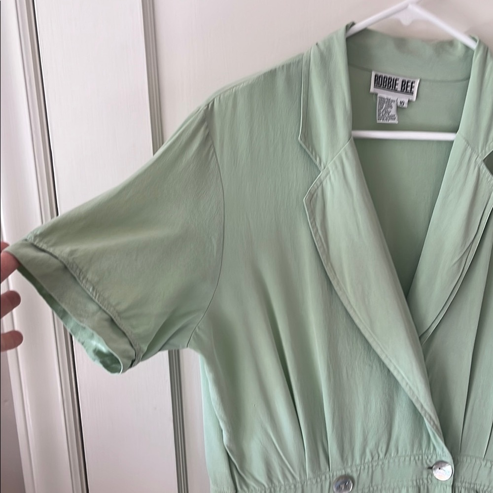 VINTAGE ROBBIE BEE pistachio Mint sage Green silk drop waist Dress 10 minimal - Picture 2 of 14